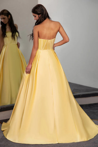 Yellow Sweetheart Ball Gown A-Line Princess Corset Prom Dress