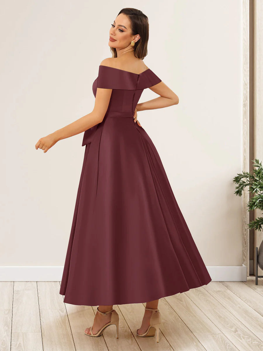 A-Line/Princess Off-The-Shoulder Sleeveless Long Evening Dresses Mother of the Bride Dresse with Bow Knot