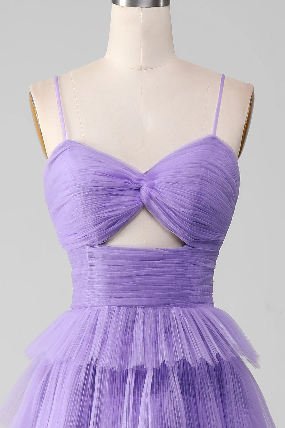 A-Line Princess Purple Tulle Tiered Long Prom Dress with Slit Court Train Dresses