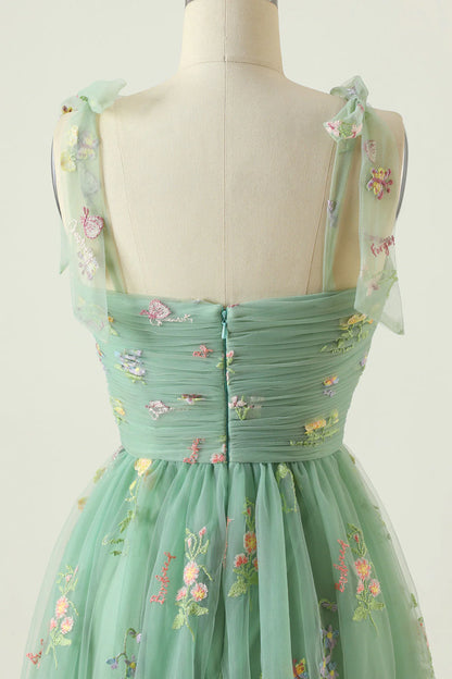 A Line Spaghetti Strap Tulle Prom Dress With Embroidery