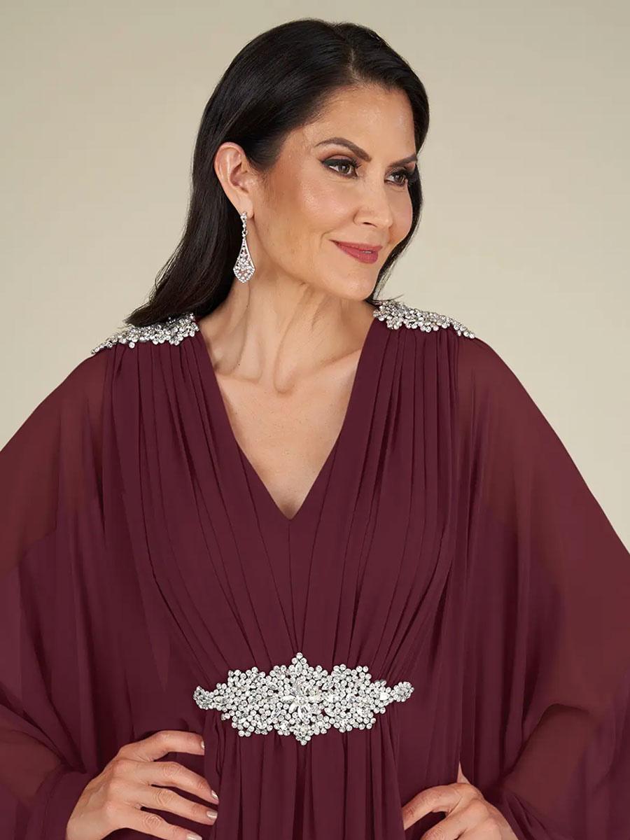 Chiffon Mother of the Bride Dresse V-Neck Sleeveless A-Line Applique Wedding Guest Dresses