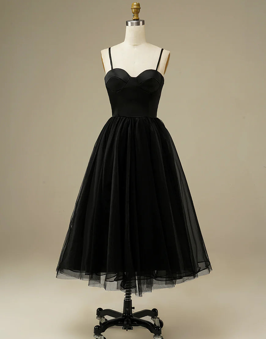 Black A-Line Tulle Simple Sweetheart Prom Dress