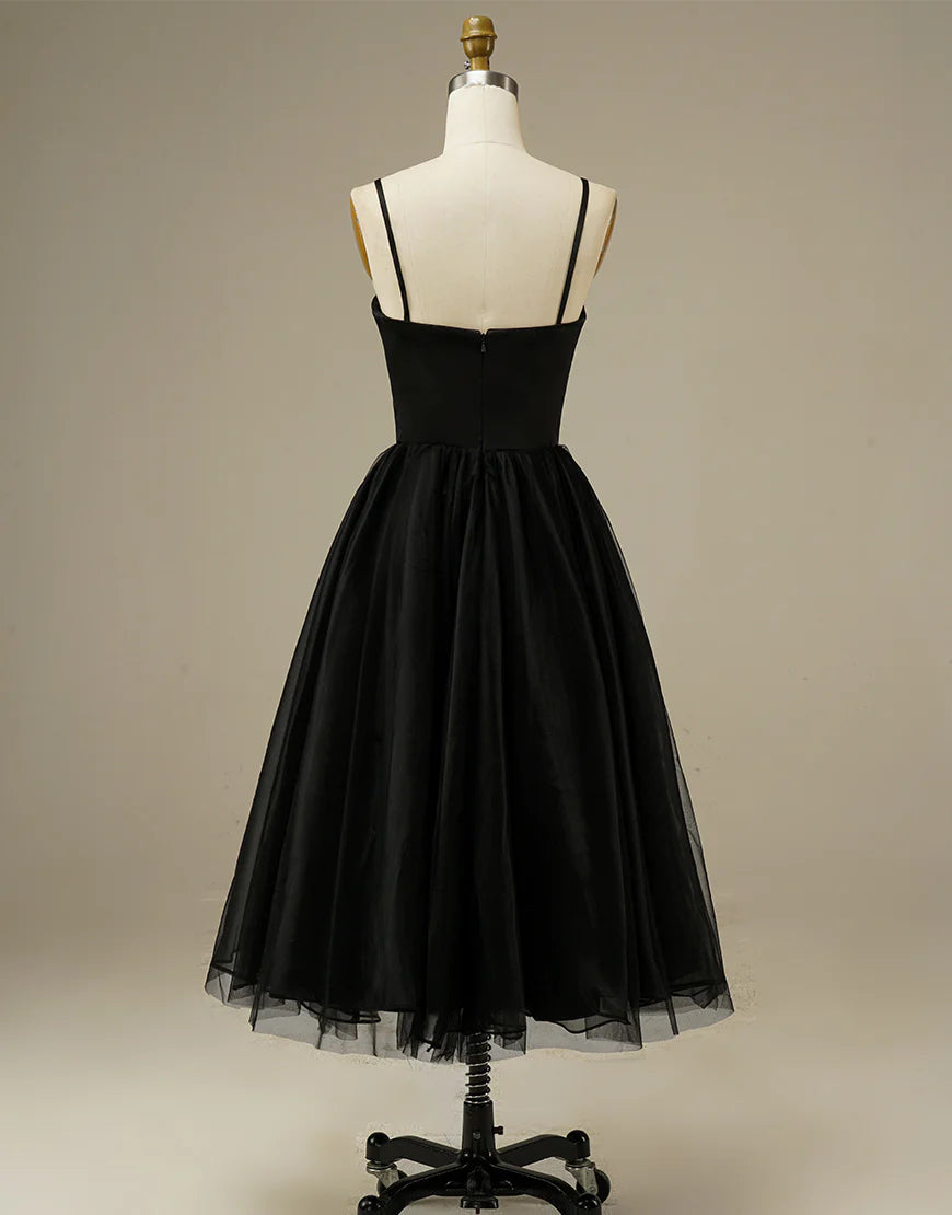 Black A-Line Tulle Simple Sweetheart Prom Dress