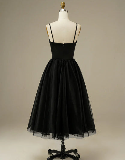 Black A-Line Tulle Simple Sweetheart Prom Dress