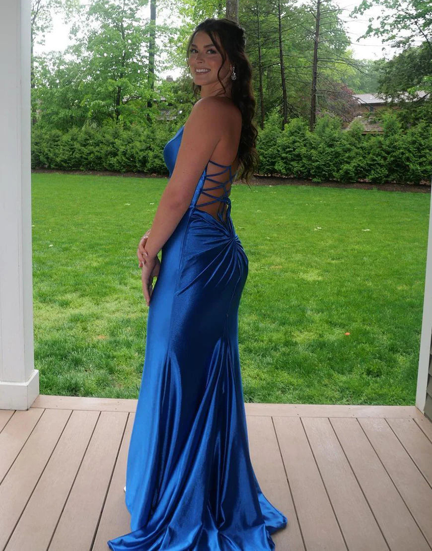 Blushing Pink Mermaid Spaghetti Strap Long Prom Dress