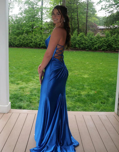 Blushing Pink Mermaid Spaghetti Strap Long Prom Dress