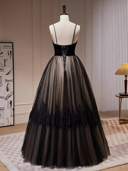 A Line Spaghetti Straps Tulle Long Prom Dress Ballgown