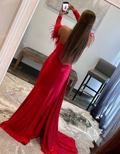 Sweetheart Red Long Prom Dress Sweep/Brush Train Dresses