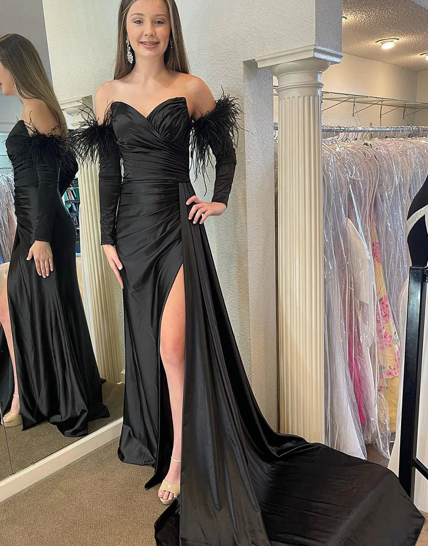 Sweetheart Red Long Prom Dress Sweep/Brush Train Dresses