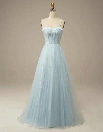 A-Line Long Sweetheart Dress Tulle Prom Dress