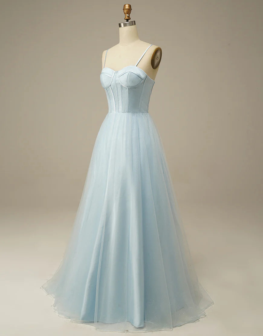 A-Line Long Sweetheart Dress Tulle Prom Dress