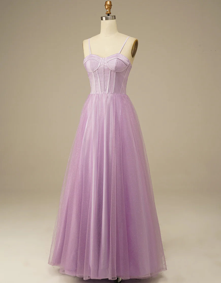 A-Line Long Sweetheart Dress Tulle Prom Dress
