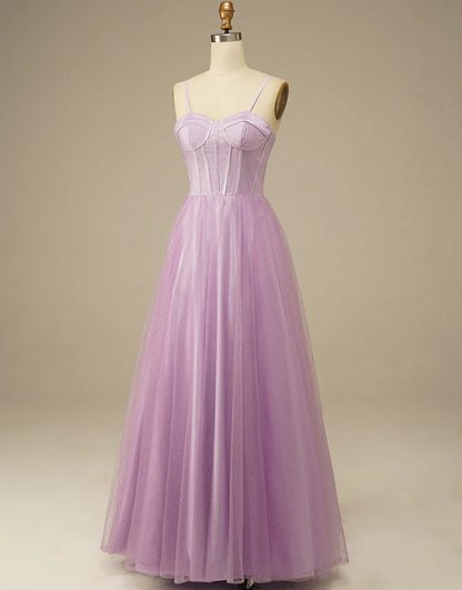 A-Line Long Sweetheart Dress Tulle Prom Dress