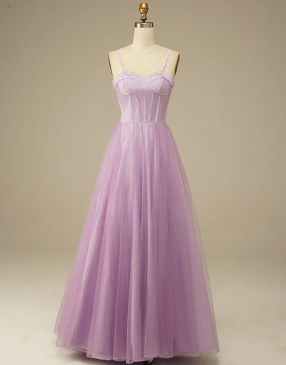 A-Line Long Sweetheart Dress Tulle Prom Dress