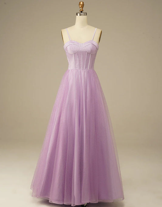 A-Line Long Sweetheart Dress Tulle Prom Dress