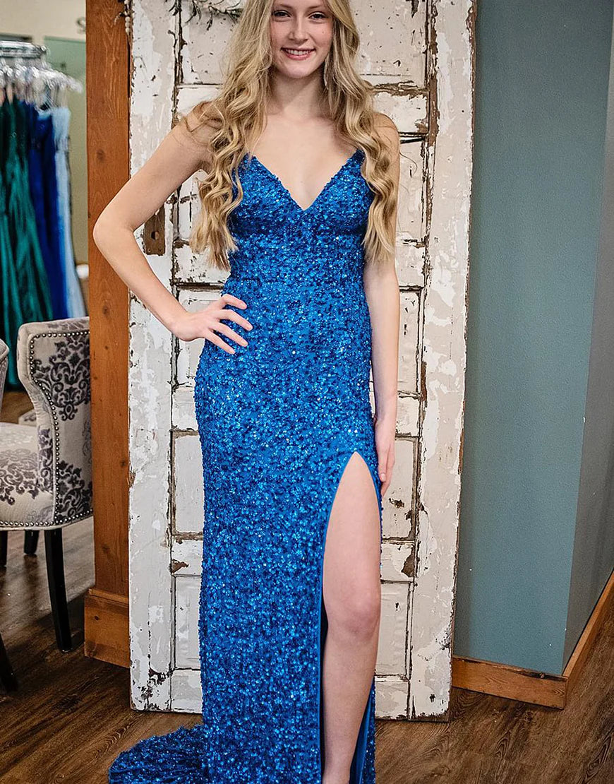 Sequins/Sparkling Long Prom Dress with Split Sweep Train Dresses