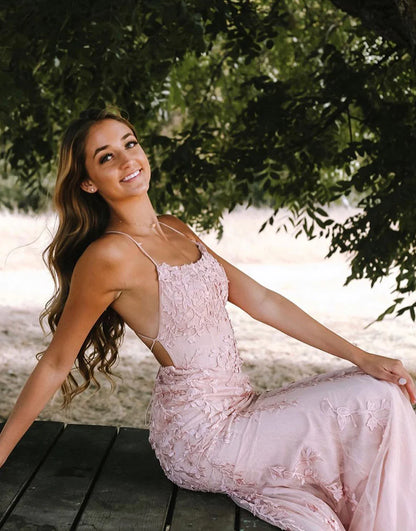 Mermaid Long Dress Backless Tight Lace Prom Dress With Sweep Train