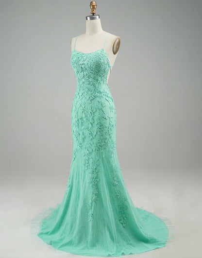 Mermaid Long Dress Backless Tight Lace Prom Dress With Sweep Train