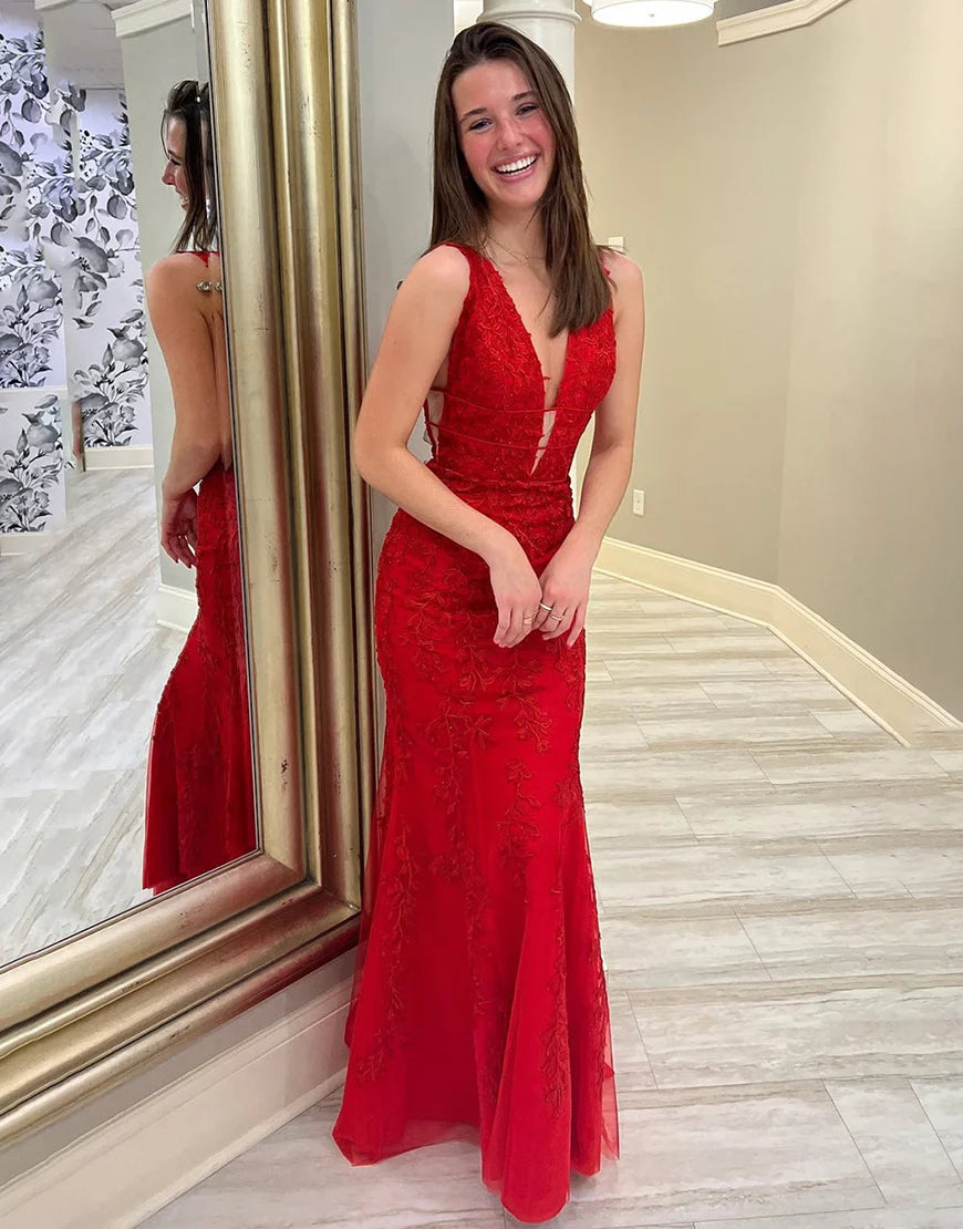 Mermaid Deep V-neck Black Backless Prom Dress