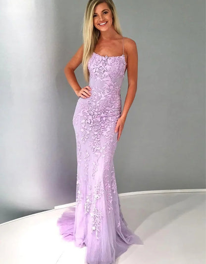 Mermaid Long Dress Backless Tight Lace Prom Dress With Sweep Train