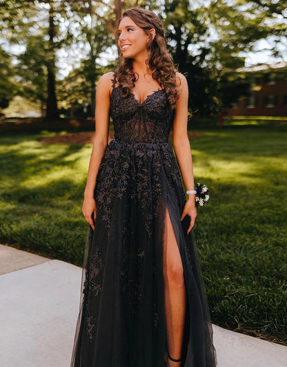 A-Line Off the Shoulder Tulle Long Prom Dress with Appliques