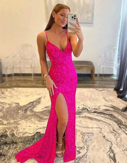 Sequins/Sparkling Long Prom Dress with Split Sweep Train Dresses