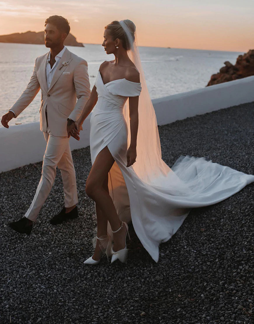 Mermaid Off the Shoulder Wedding Dress with Split
