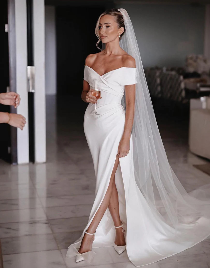 Mermaid Off the Shoulder Wedding Dress with Split