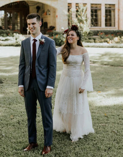 Plus Size Lace Wedding Dress With Pagoda Sleeve