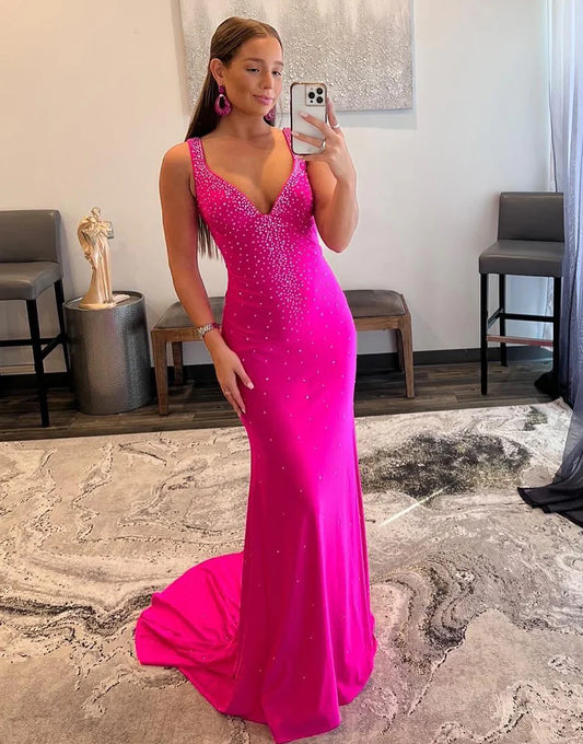 Mermaid Prom Dress with Beading Sweep Train Dresses