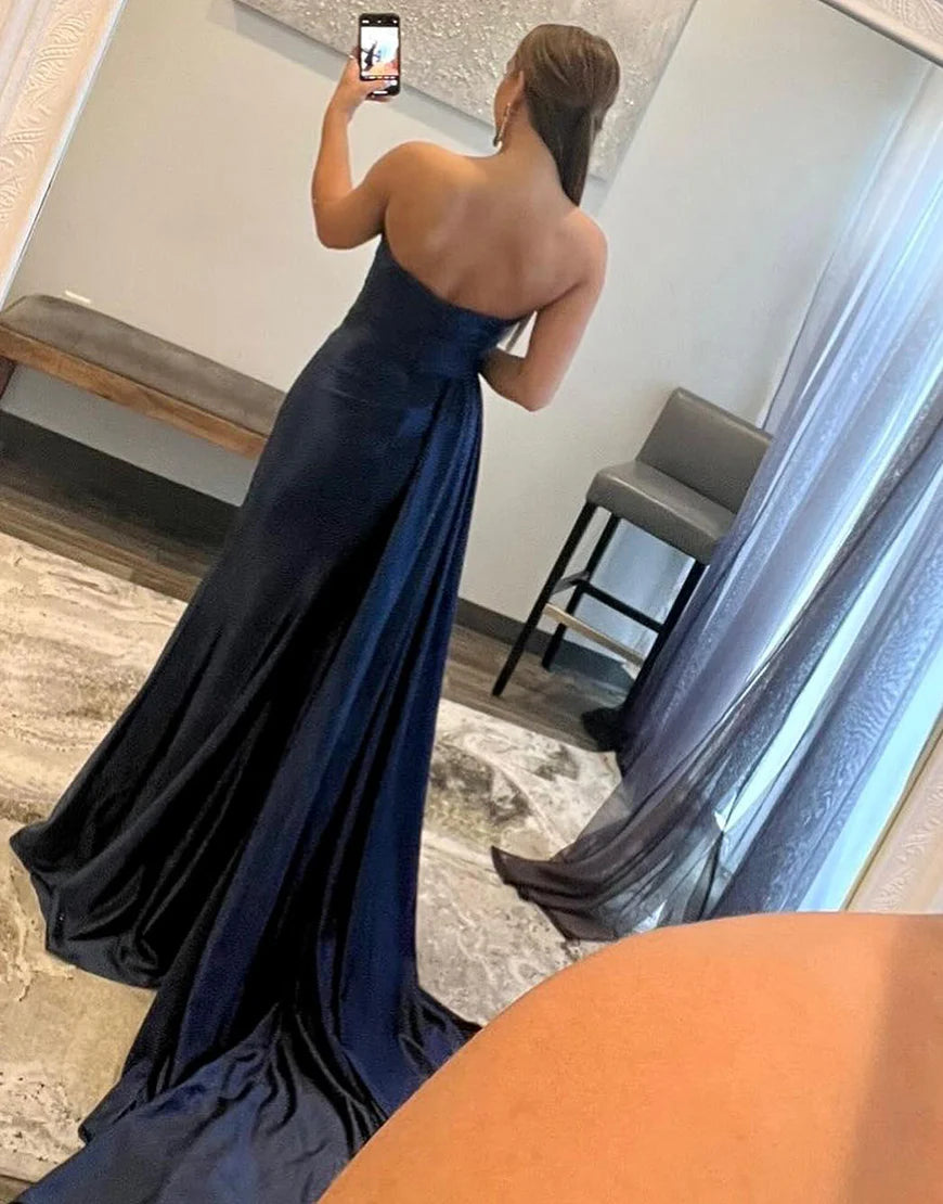 Sheath Satin Sweetheart Long Prom Dress with Split