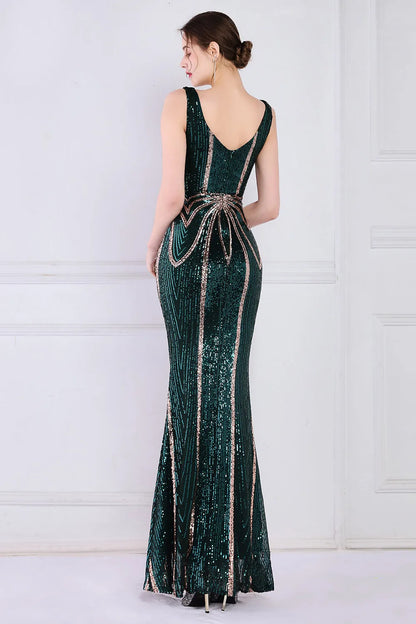 Sequins/Sparkling Apricot Golden Deep V Neck Prom Dress Mermaid Evening Dresses