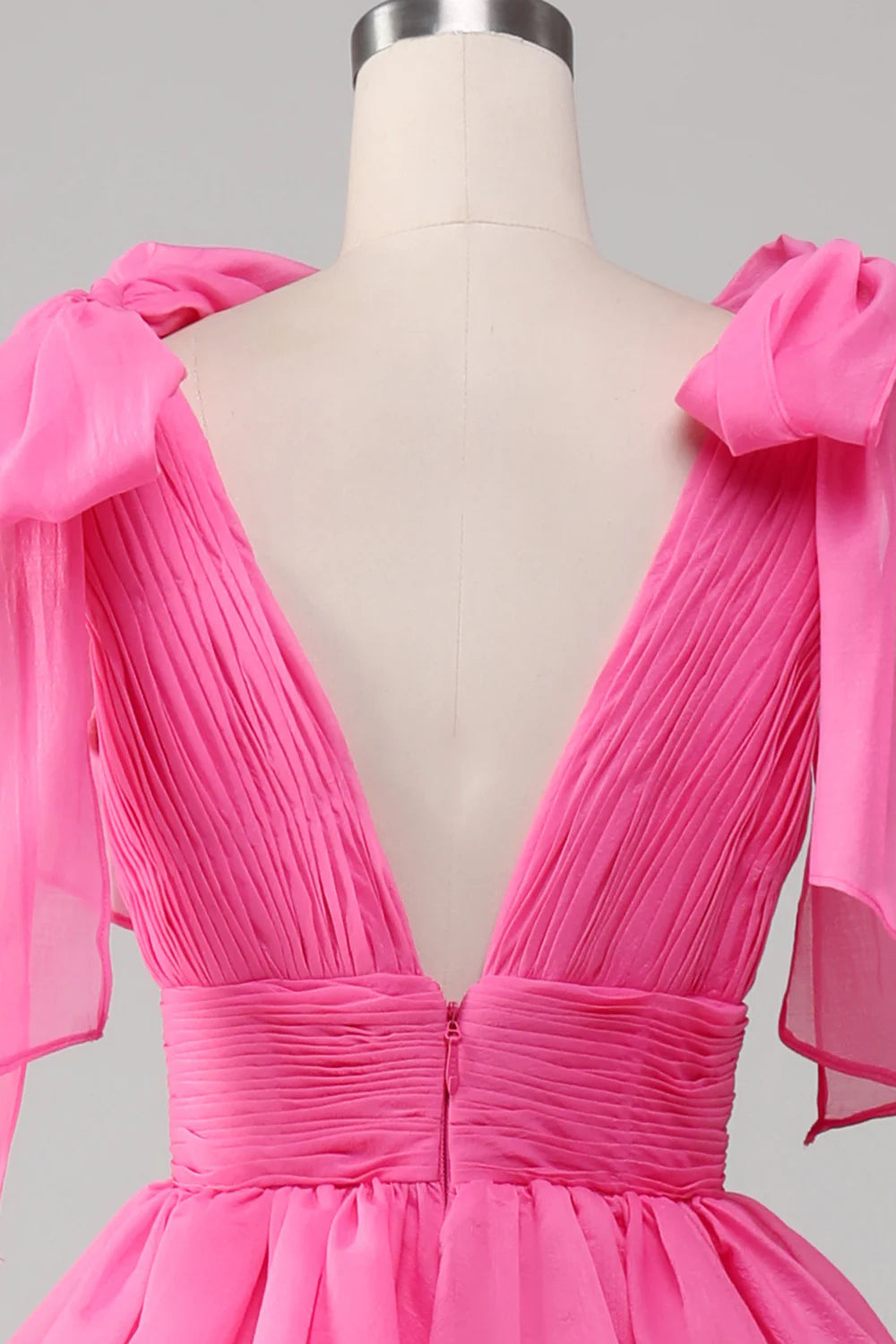 A-Line Princess V-Neck Fuchsia Prom Dress With Slit Court Train Dresses