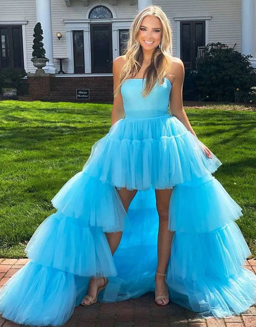 Hot Pink Tiered Long Dress High Low Prom Dress&nbsp;