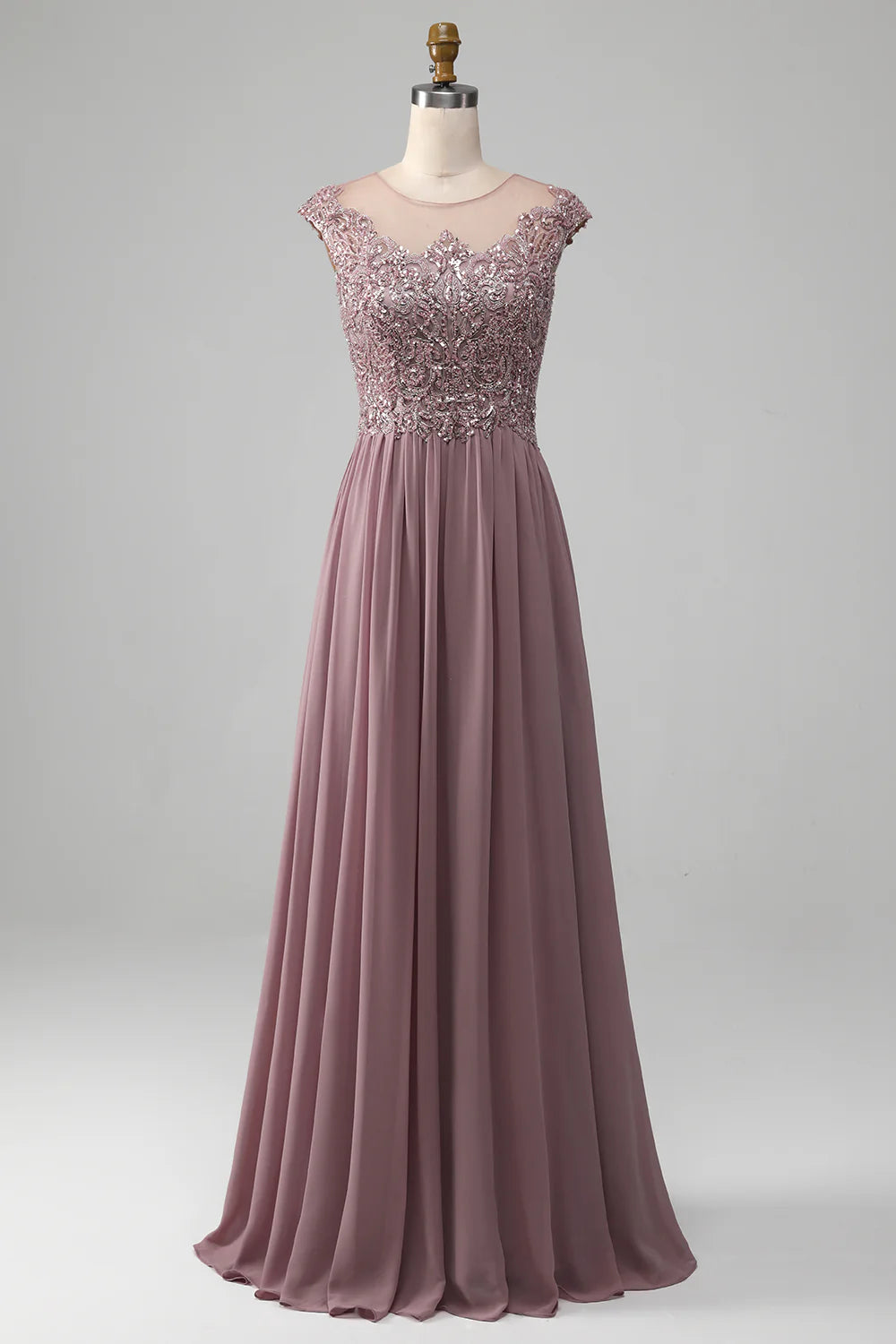 A-line Beaded Chiffon Round Neck Mother of the Bride Dress