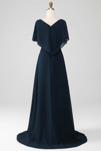 A-Line V-Neck Asymmetrical Sequins Mother of the Bride Dress With Beading