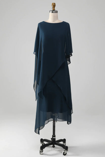 A-line Navy Chiffon Scoop Neckline Mother of the Bride Dress
