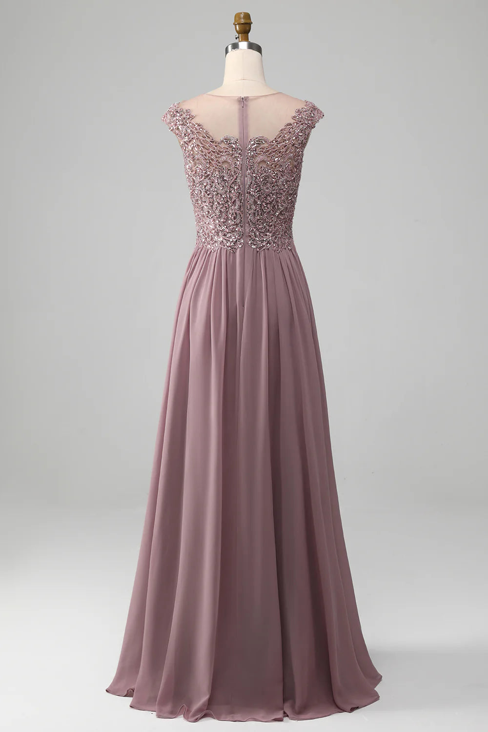 A-line Beaded Chiffon Round Neck Mother of the Bride Dress