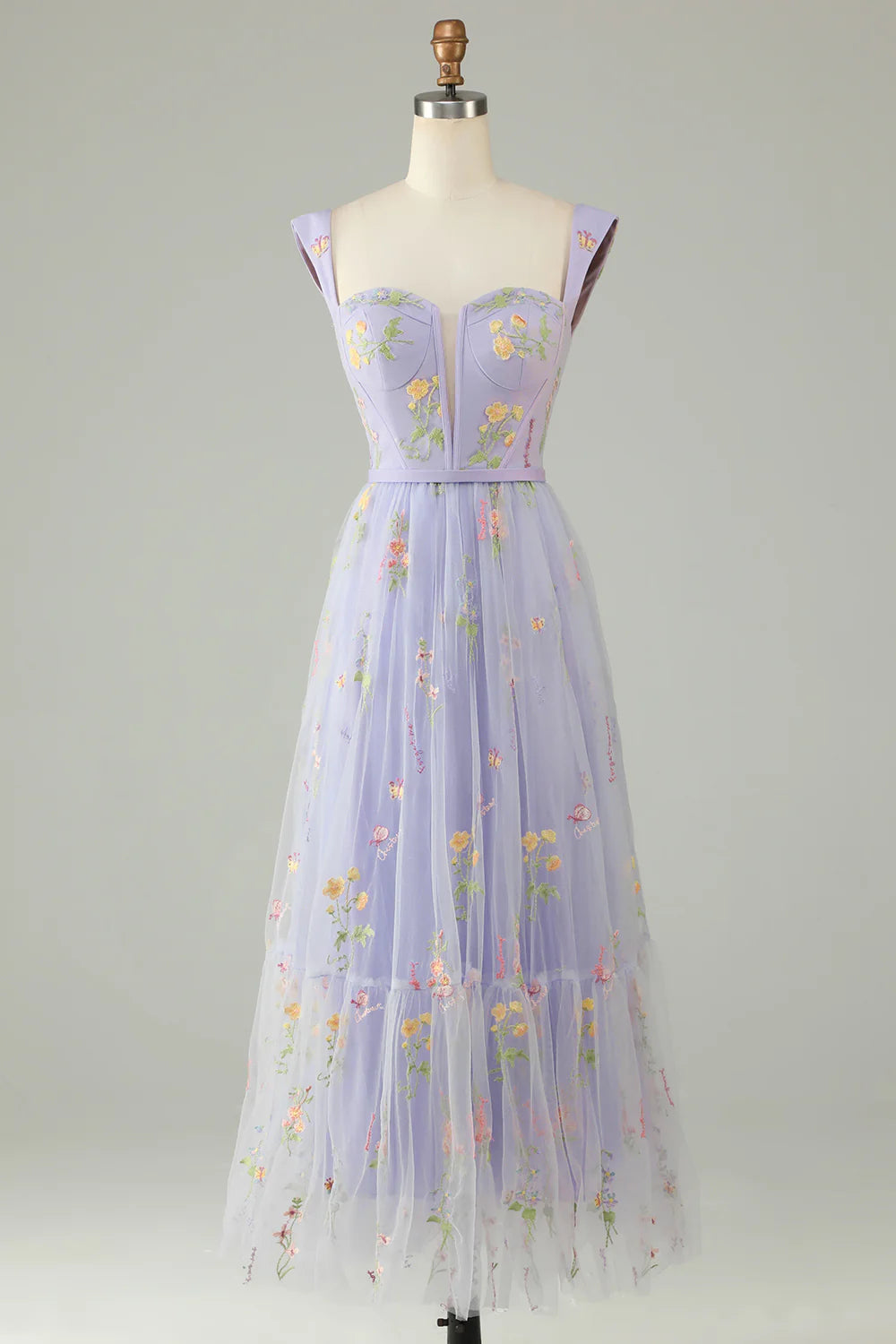 A Line Sweetheart Floor-length Tea length Prom Dress with Embroidery