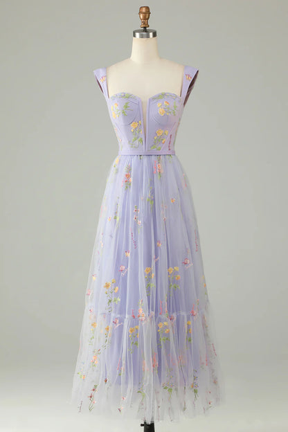 A Line Sweetheart Floor-length Tea length Prom Dress with Embroidery