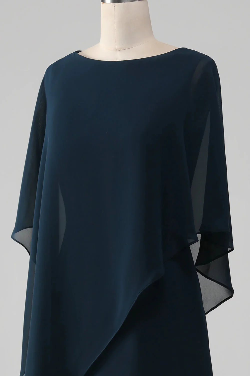 A-line Navy Chiffon Scoop Neckline Mother of the Bride Dress