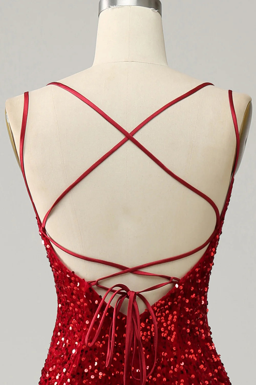 Sequins/Sparkling Mermaid Red Sparkly Backless Long Prom Dress with Fringes
