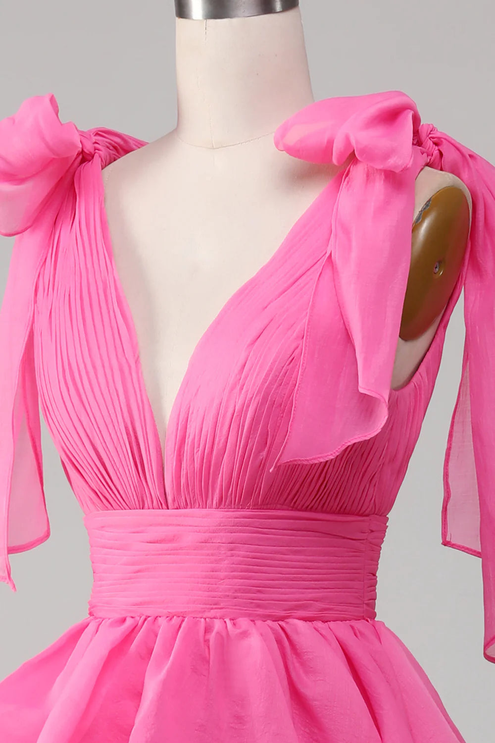 A-Line Princess V-Neck Fuchsia Prom Dress With Slit Court Train Dresses