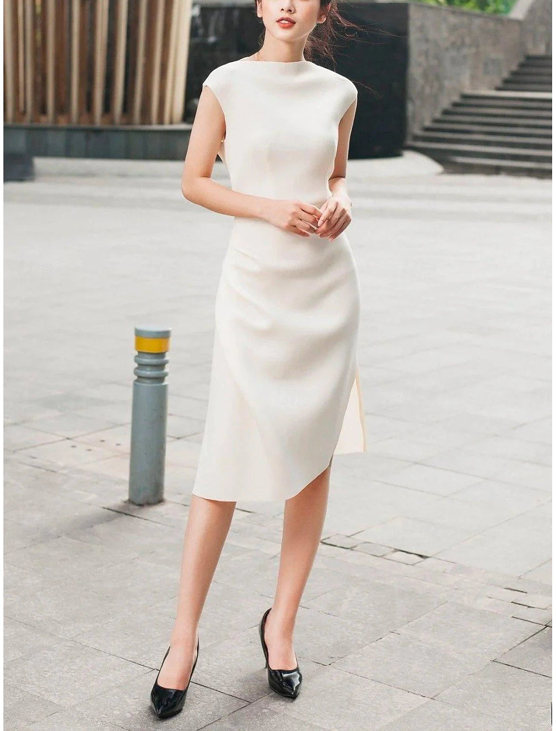 Column Cocktail Dresses Elegant Wedding Guest Dress Formal with Slit