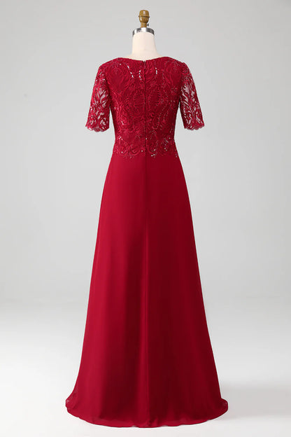 A Line Round Neck Sparkly Sequin Long Mother of Bride Dress With Appliques