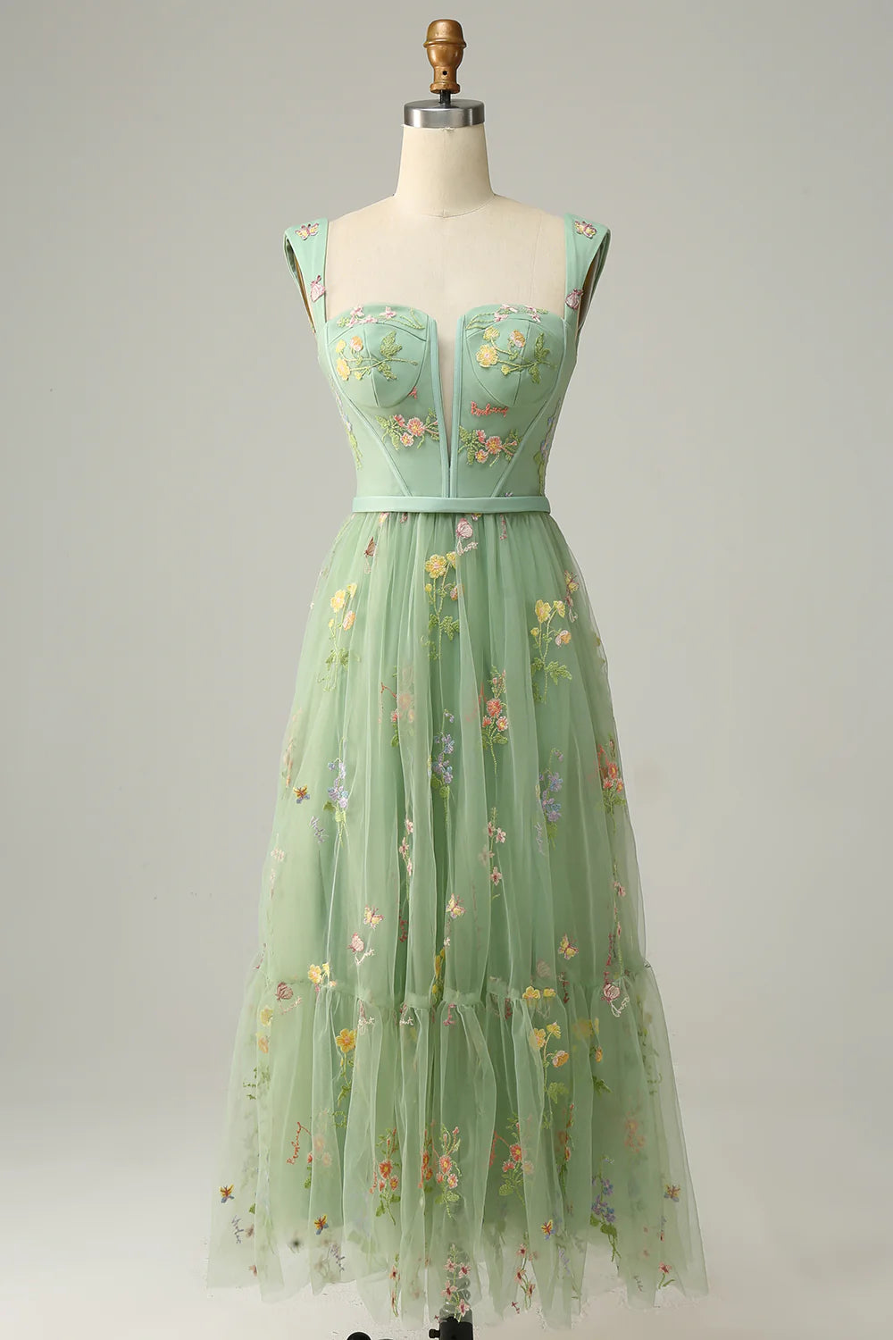 A Line Sweetheart Floor-length Tea length Prom Dress with Embroidery