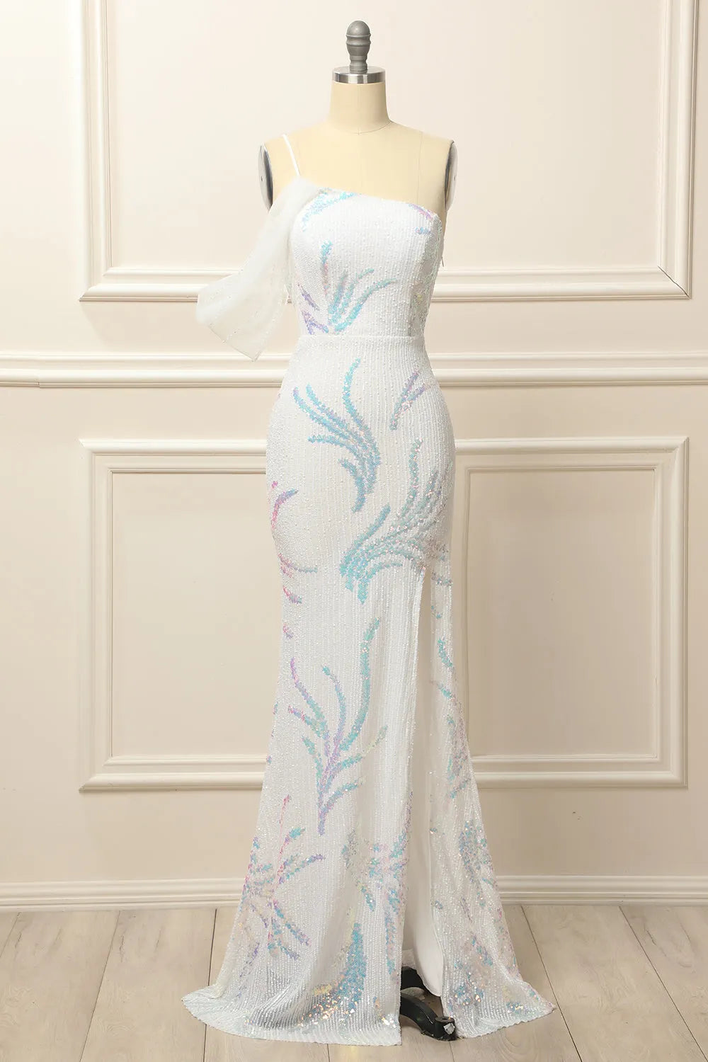 Sequins One Shoulder Mermaid Prom Dress Floor-length Evening Dresses