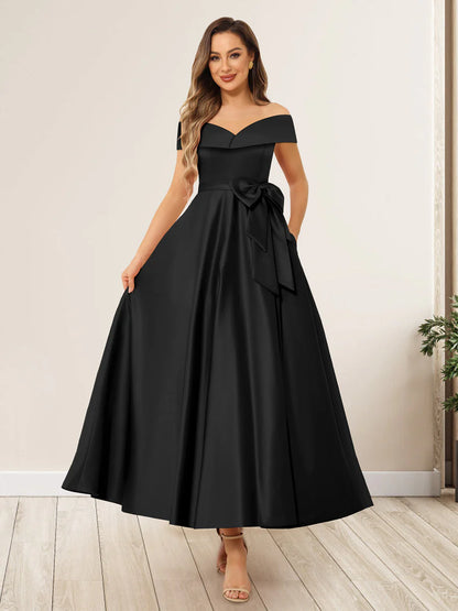 A-Line/Princess Off-The-Shoulder Sleeveless Long Evening Dresses Mother of the Bride Dresse with Bow Knot