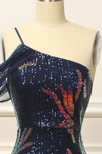 Sequins One Shoulder Mermaid Prom Dress Floor-length Evening Dresses