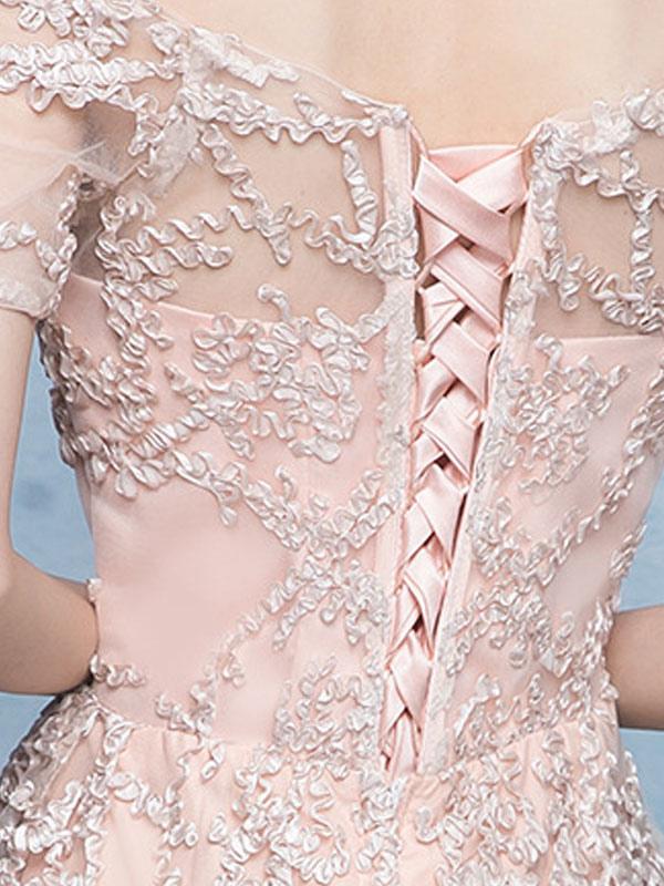 A-Line Bateau Neck Lace Floor-Length Formal Party Dresses Evening Dresses